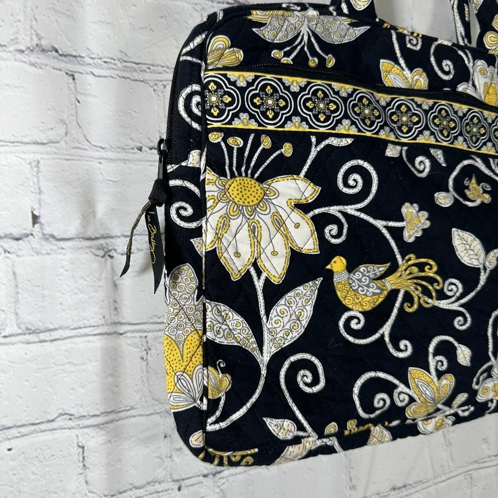 Vera Bradley Night and Day Quilted Laptop Bag Case‎ Sleeve Black Yellow Floral